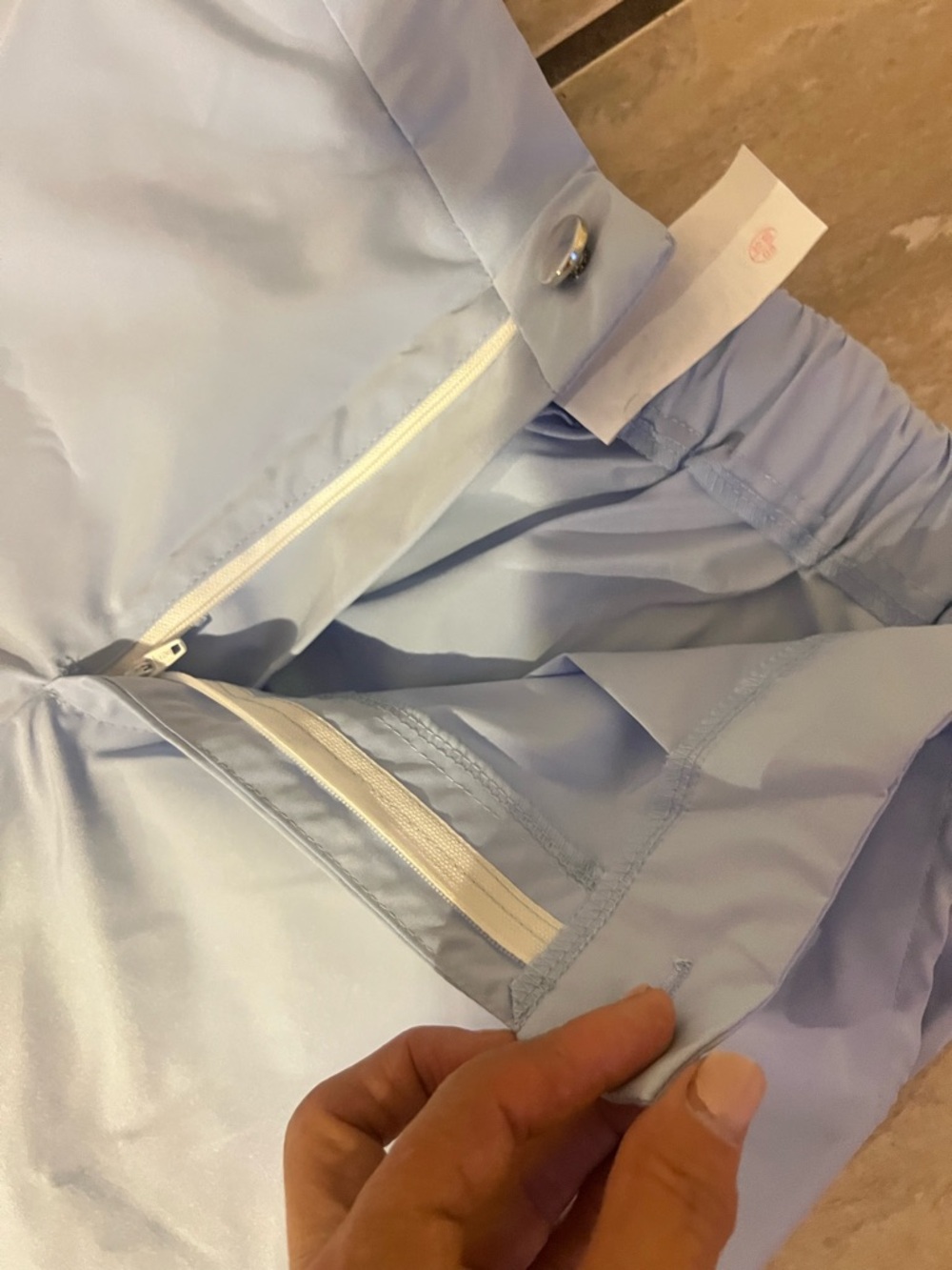 Light Blue Wide Leg Pants with White Piping - Picture 3 of 7